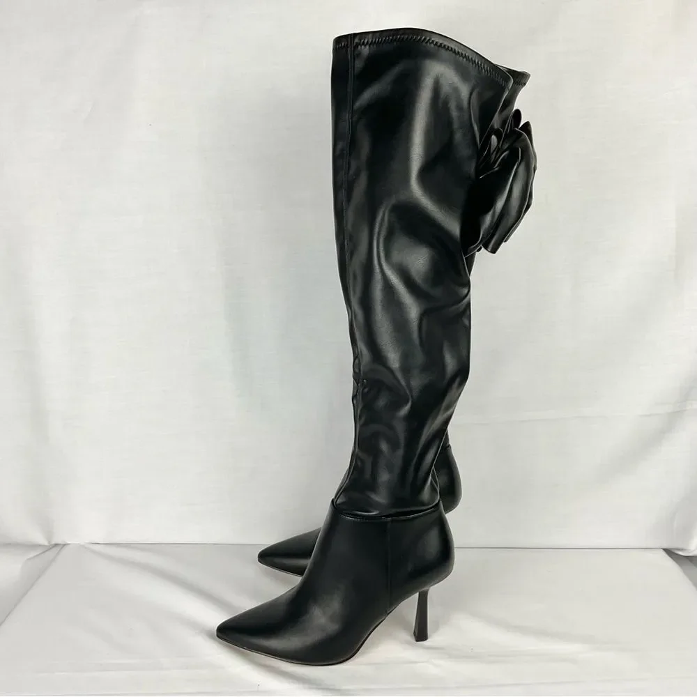 Gianni Bini Delilah Black Boots Sz 6 Bow Back Stretch Over-the-Knee New